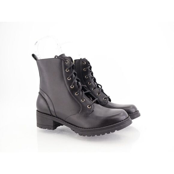 Cole Haan Women's Camea Combat Boot Size 8 B Black Leather Lace Up Block Heel - Picture 1 of 11